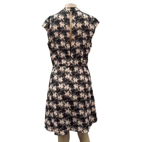 Reiss Floral Crawford Fluid Dress V-Neck Keyhole Black Flowy Cap Sleeve Women 12 - Picture 2 of 15